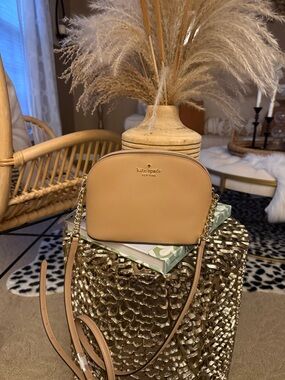kate spade Tan Saffiano Dome Crossbody with Gold Hardware